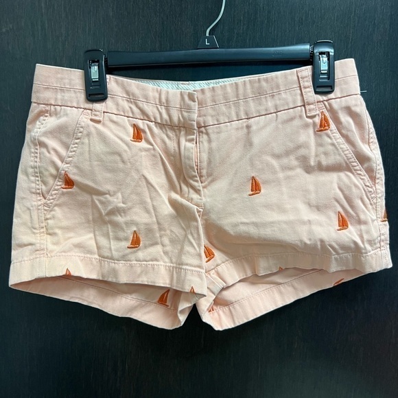 J Crew Shorts Size 4 Broken-In Chino Peach Sail Boat Embroidery  100% Cotton - Picture 1 of 12